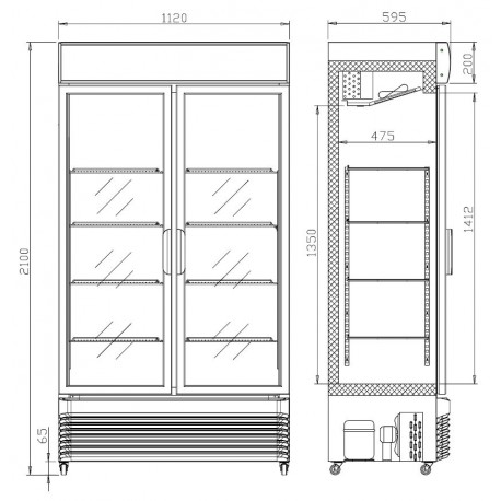 Réfrigérateur avec portes coulissantes en verres BEZ-780 SL